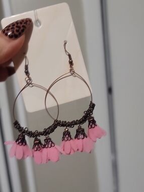 Boho Pink Flower Hoop Earrings - Lightweight Women’s Jewelry